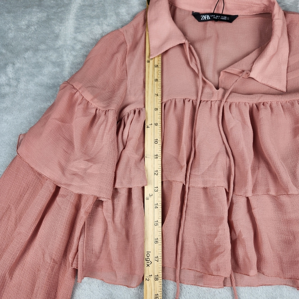 NWT Zara Blouse Top Blouse Riffled Chiffon Size S Small - Picture 5 of 10
